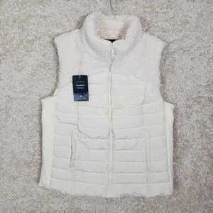 Cavalini Original Vest Womens 1X Ivory Sherpa Fleece Quilted Puffer Full Zip - Picture 1 of 10