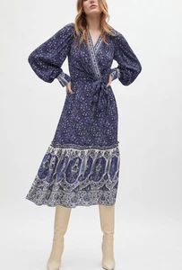 NUEVO KOBI HALPERIN Vestido Andie Azul Multi Estampado Campesino Cabaña Core Talla M Nuevo sin Etiquetas - Imagen 1 de 11