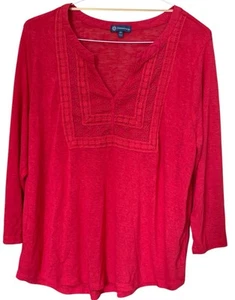 Democracy 3/4 Sleeve V- Neck Shirt Womens Plus Size 2X Red - Picture 1 of 6