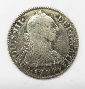 1777 Silver Two Reales Reale Real Mexico Coin 2R Carolus III You Grade It A10 - Picture 1 of 2