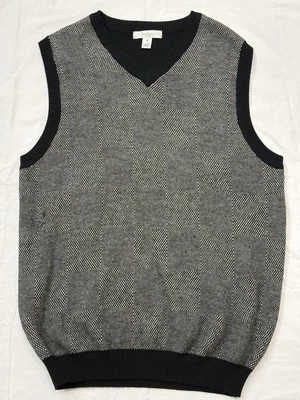 Colete Suéter Turnbury Extra Fino Lã Merino Masculino Preto Geométrico, Austrália - Imagem 1 de 4