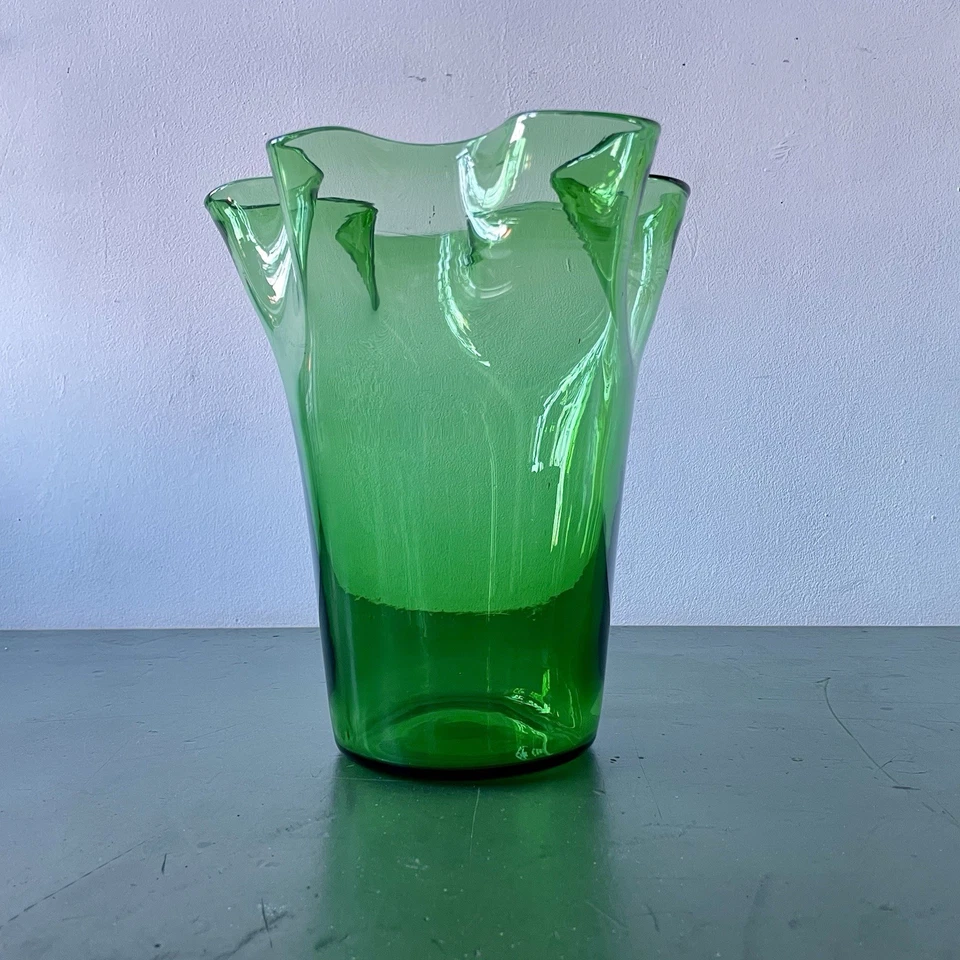 große mundgeblasene Vintage Fazzoletto Vase Italien Empoli Stil 60er 70er - Bild 1 von 4