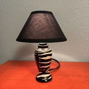 Small 8” Zebra Print Lamp Base With Black Shade - Picture 1 of 7