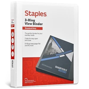 Staples Standard 1" 3-Ring View Binder White (26432-CC) 82656 - Picture 1 of 6