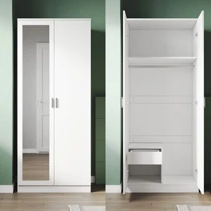 Drehtürenschrank Kleiderschrank mit Spiegel Garderobenschrank Weiß Hochglanz 180 - Bild 1 von 21