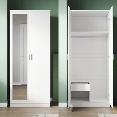 Drehtürenschrank Kleiderschrank mit Spiegel Garderobenschrank Weiß Hochglanz 180 - Bild 1 von 4