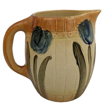 Antique Roseville 1910 Hand Painted Ceramic Utilitarian Blue Tulip Milk Pitcher