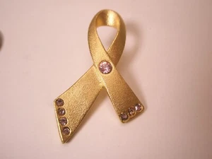 Pink Rhinestone Ribbon Breast Cancer Aware Vintage AVON Tie Tack Lapel Pin v114 - Picture 1 of 6