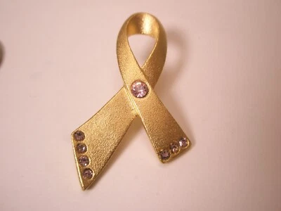 Pink Rhinestone Ribbon Breast Cancer Aware Vintage AVON Tie Tack Lapel Pin v114 - Image 1 of 4