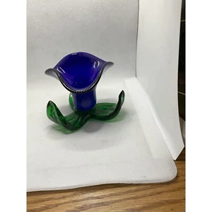 Kornblume blaue Tulpe mit grünen Blättern Kunst Glas Votivhalter - Bild 1 von 8