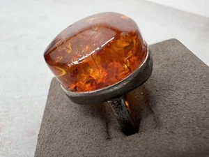 Vintage Oval Baltic Amber Ring Size 5.5 Big Chunky Bold Classic Boho Bold - Picture 1 of 8
