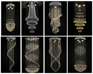 Lampadario a sospensione plafoniera a cascata goccia cristallo spirale moderno - Foto 1 di 22