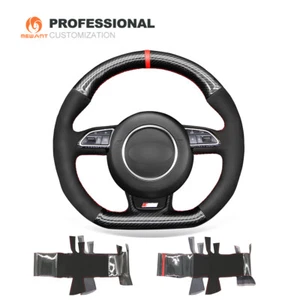 Suede Carbon Fiber Steering Wheel Cover for Audi RS 3 RS 4 RS 5 RS 6 RS 7 S1 S3 - Imagen 1 de 10
