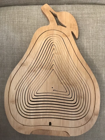 Wooden Pear Shaped Collapsible Basket Trivet Carved Fruit Bowl Spiral Cut Decor Cover