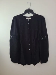 Loft Black Lace Billow Long Sleeve Button down Shirt Size S - Picture 1 of 12