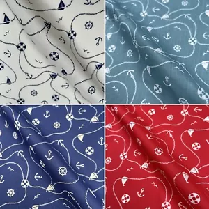 Nautical Sea Design Polycotton Cotton Print Dress Children's Kids Craft Fabric - Picture 1 of 21