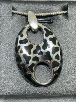 Platino Argento Sterling Nera Resina Gonfio Link Panther Design Collana Regalo - Immagine 1 di 3