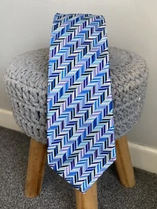 Duchamp London Blue Label Silk Tie Geometric Chevrons Blue Purple Grey - Picture 1 of 8