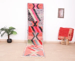 Marokkanischer Bunter Teppich Läufer 2x11 Fuß Handarbeit Stil Vintage Flur Rot Wollteppich - Bild 1 von 11