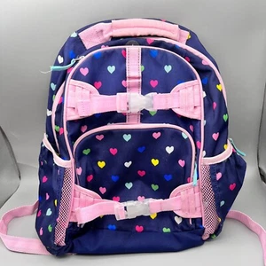 Pottery Barn Kids Mackenzie Navy Pink Multi Hearts Large Backpack READ - Picture 1 of 17