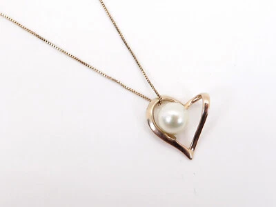 Colgante Corazón Perla Oro Rosa 14K 7.5mm con Collar Cadena Caja 18" Foto 1 de 4