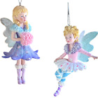 Kurt Adler Flower Girl Fairies Ornament Set 2 Resin Flowers Young Girls Blonde