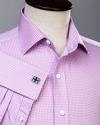 Camisa de vestir formal clásica formal a cuadros de guinga púrpura estilo puño francés mejor Foto 1 de 4
