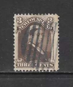 NEWFOUNDLAND SCOTT 51 USED VF - 1887 3c BRN UMBER ISSUE (B) - QUEEN VICTORIA - Picture 1 of 2