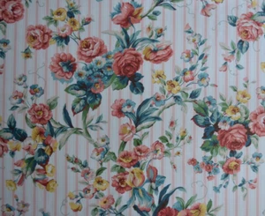 1980's/ WAVERLY CHINTZ FLORAL STRIPE/ Cottage Core Grandmillennial - Picture 1 of 8