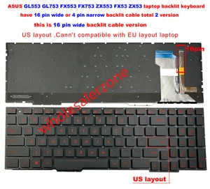 Neue US Tastatur mit Hintergrundbeleuchtung für Asus GL553V GL553VD GL553VE GL753VD GL753VE GL753V - Bild 1 von 8