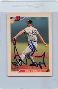 1992 Bowman #308 Russ Springer Yankees Signed Auto *G378