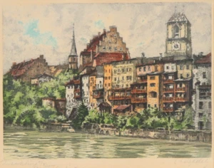 WILLY SCHOLZ Farbradierung ~ Wasserburg am Inn ~ Radierung 1930/40's etching - Bild 1 von 6