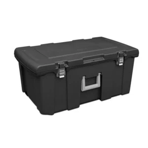 Rolling Plastic Footlocker Storage Box W/ Wheels Portable Camping Garage Black  - Picture 1 of 3