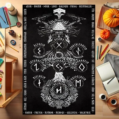 Tapete nórdico, tapete pagão, tapete escandinavo, tapete gótico, tapete preto, tapete lavável - Imagem 1 de 4