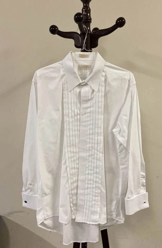 Bill Blass Eveningwear Men's 17 1/2  White Long Sleeve Pleated Shirt Pima Cloth - Image 1 of 4