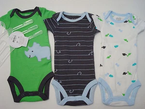 NWT Child Mine,Carters Baby Boy BODYSUIT 3p Set DINOSAUR Green/Blue/Grey Newborn - Picture 1 of 1