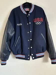 Roots 2002 USA Olympic Team Varsity Bomber Jacket men 3XL wool leather navy - Picture 1 of 11