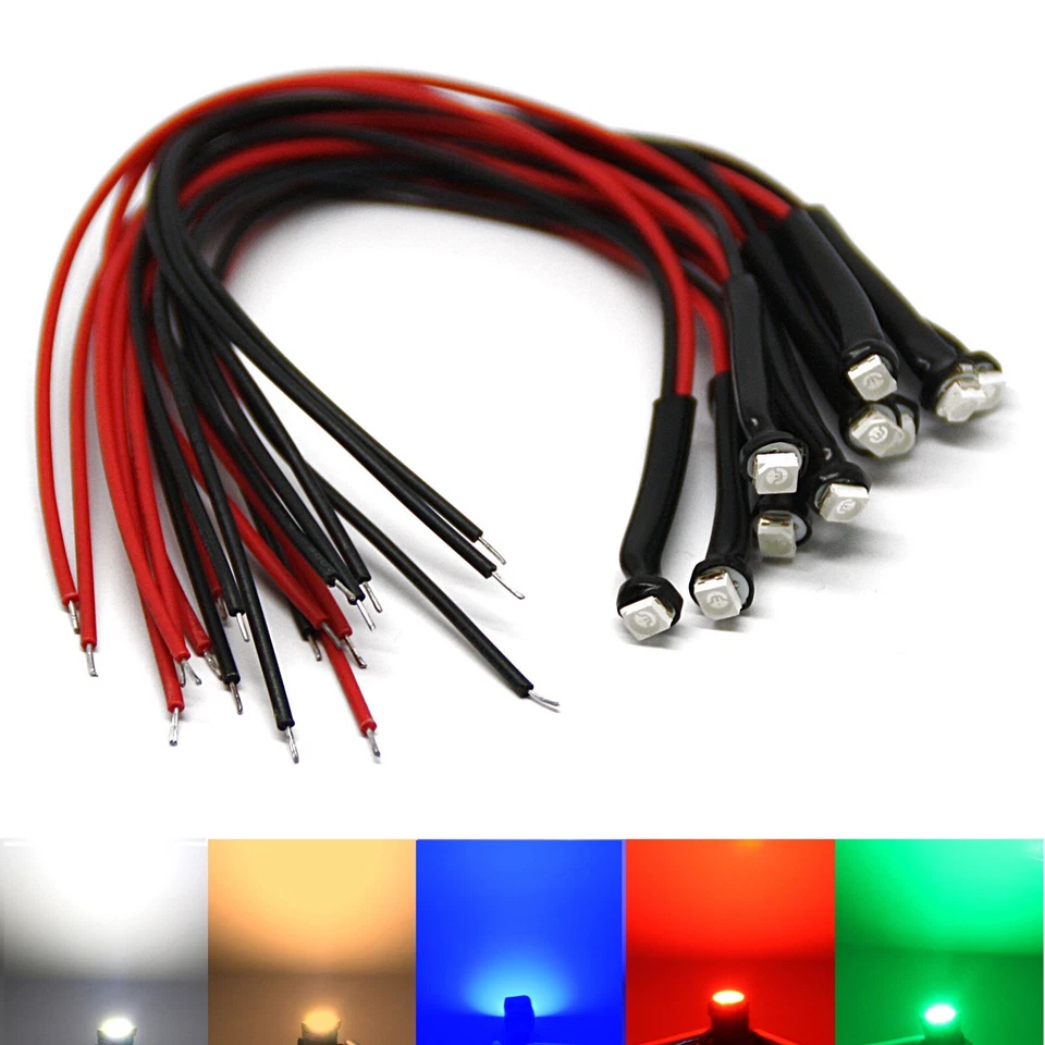 3528 SMD LED con Cavo Resistenza Bianco Caldo Rosso Verde 12V Volt Dc - Immagine 1 di 1