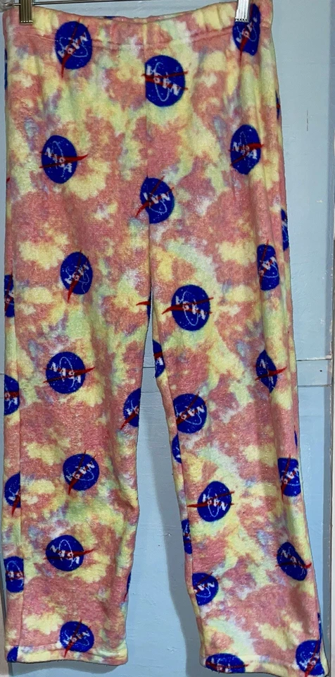 Pantalones de pijama para dormir Rue 21 para mujer talla mediana polar difuso NASA rosa amarillo Foto 1 de 4