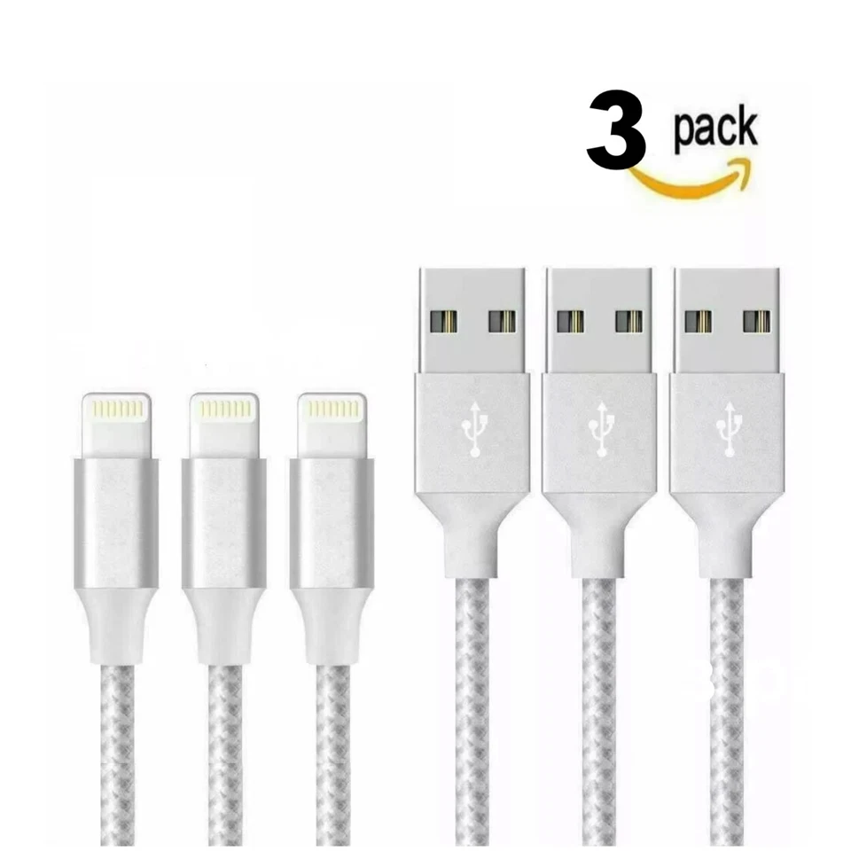 3 pack For iPhone X iPhone /11/12/13/14USB SYNC Charger Cable Charging Data Cord - Image 1 of 4