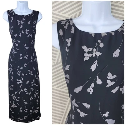 Vintage 90s Slip Party Dress size 8 Petit Long Maxi Floral Alt Event Black Flowy - Image 1 of 4