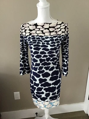 Diane Von Furstenberg Dress Blue Geo Cloud Print Jersey SZ 4 Women’s Designer - Image 1 of 4