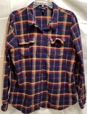 Женская фланелевая рубашка Patagonia XL синяя оранжевая клетчатая из органического хлопка на пуговицах спереди - Изображение 1 из 4