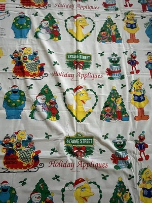 Vtg Sesame Street Christmas Spectrix Appliqué Fabric Panel Elmo Big Bird Oscar - Image 1 of 4