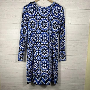 Michael Kors Damen Größe Small blau weiß Midikleid Designer fließend Bohemian Geo - Bild 1 von 5