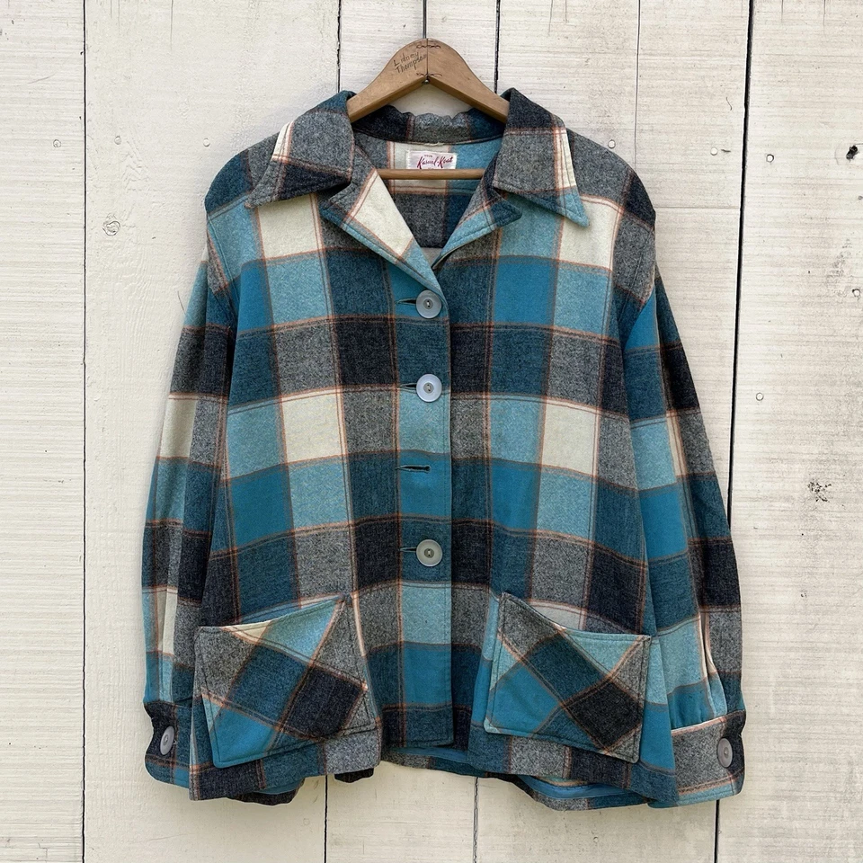 Винтажный 1950-х 1960-х 49er стиль клетку шерсти куртка на Kasual Koat, женщин большой - Изображение 1 из 4