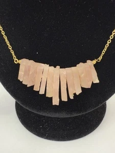 Beautiful Rose Quartz Arc Necklace Gold Color Chain Raw Handmade Fair Trade - Picture 1 of 9