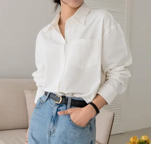 NWOT $260 Re/Done White Cropped Raw Oxford Cotton Shirt L - Picture 1 of 5