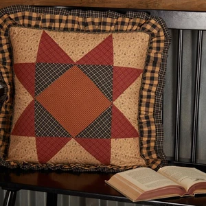 Primitive 18"x18" Pillow Tan Patchwork Maisie Cotton Bedroom Decor VHC Brands - Picture 1 of 6