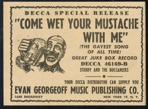 1949 Come Wet Your Mustache With Me la canción más gay de todos los tiempos anuncio comercial de colección - Imagen 1 de 7